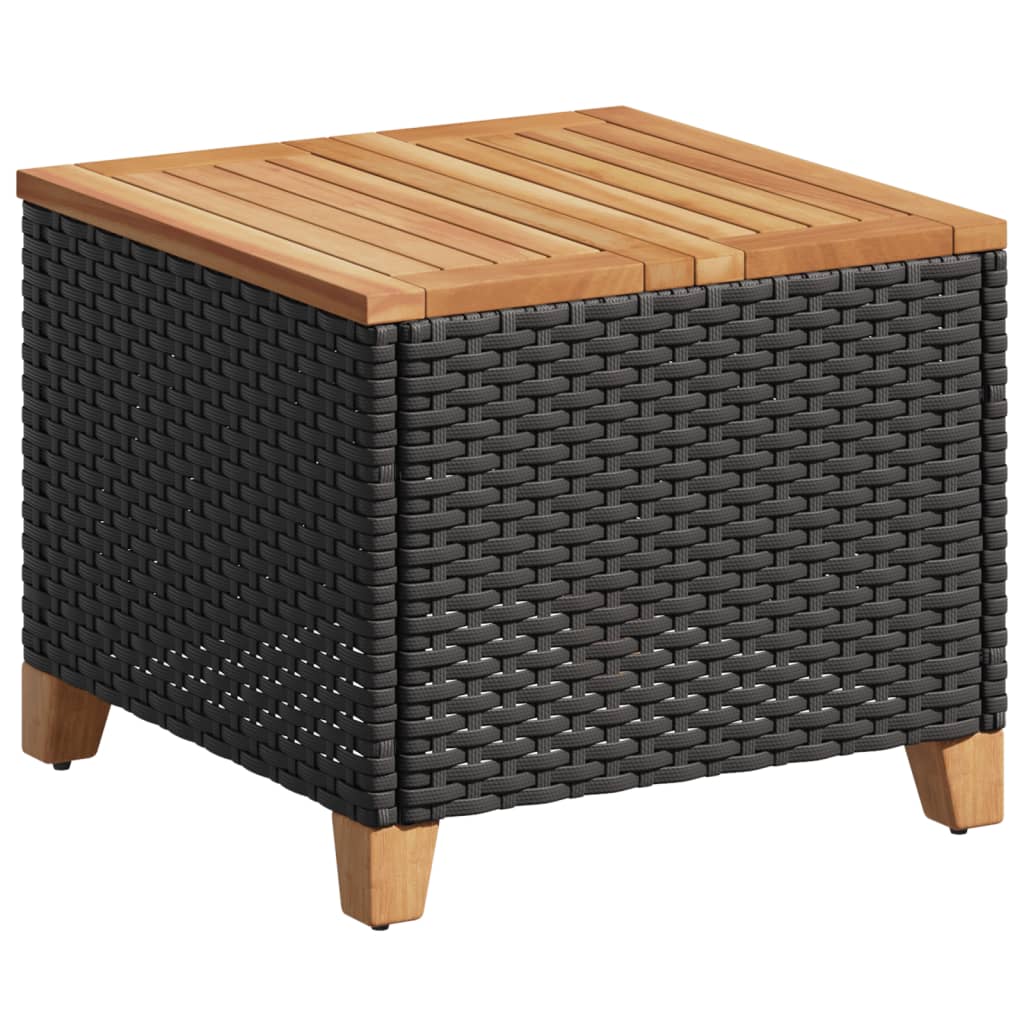 Outdoor Patio Poly Rattan Square Garden Coffee Side Sofa Table With Acacia Wood Top