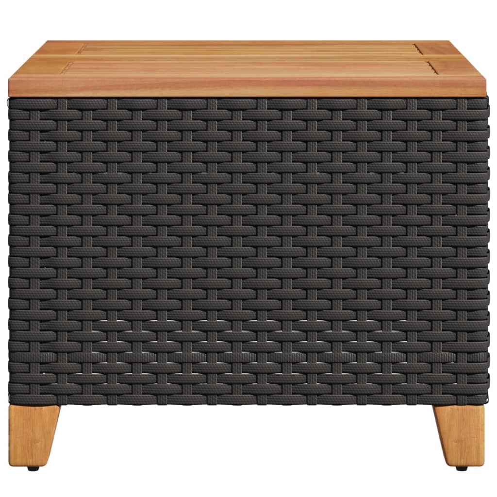 Outdoor Patio Poly Rattan Square Garden Coffee Side Sofa Table With Acacia Wood Top