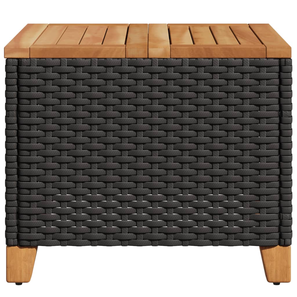 Outdoor Patio Poly Rattan Square Garden Coffee Side Sofa Table With Acacia Wood Top