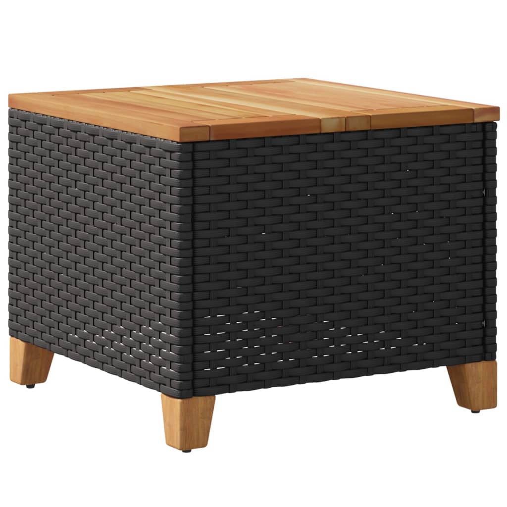 Outdoor Patio Poly Rattan Square Garden Coffee Side Sofa Table With Acacia Wood Top