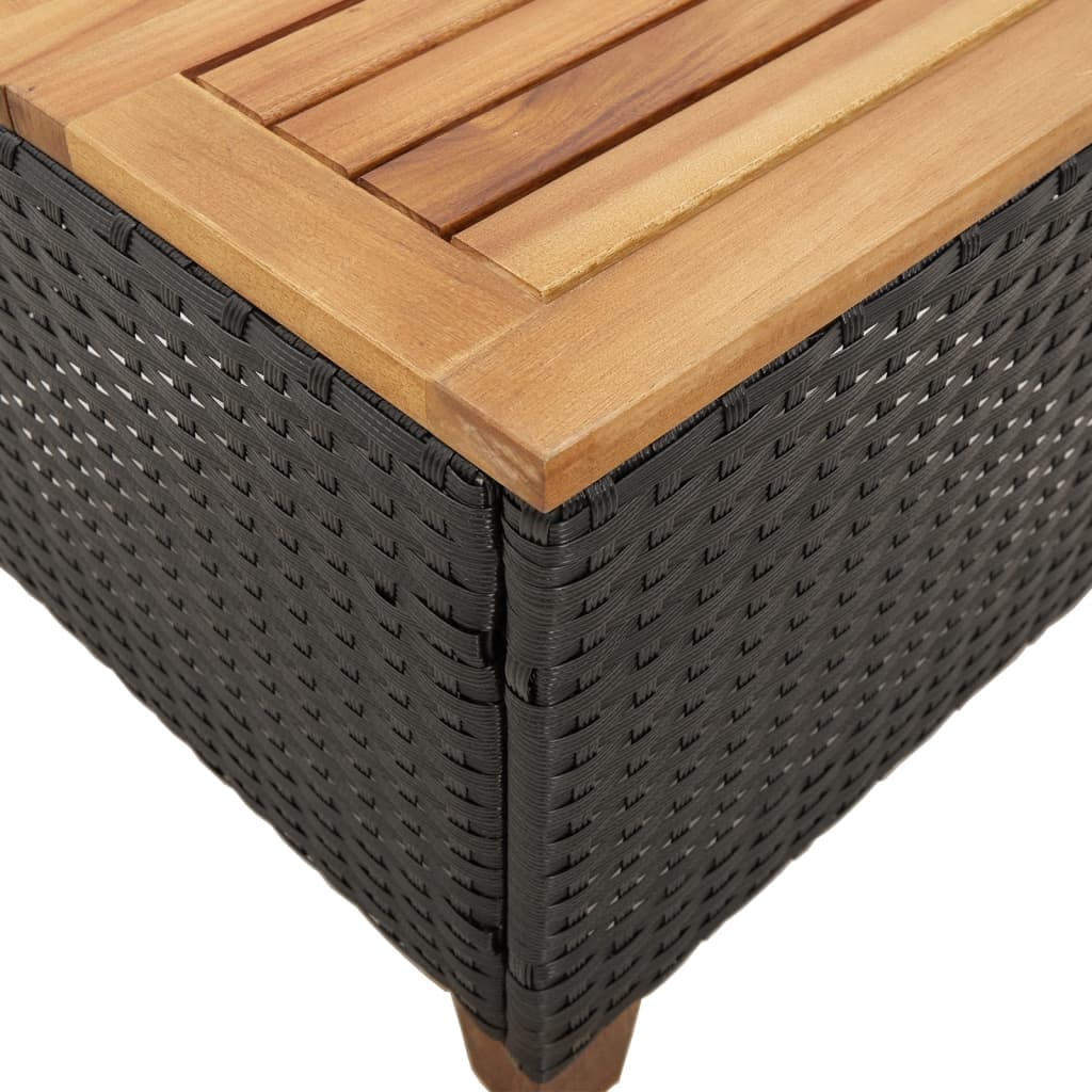Outdoor Patio Poly Rattan Square Garden Coffee Side Sofa Table With Acacia Wood Top