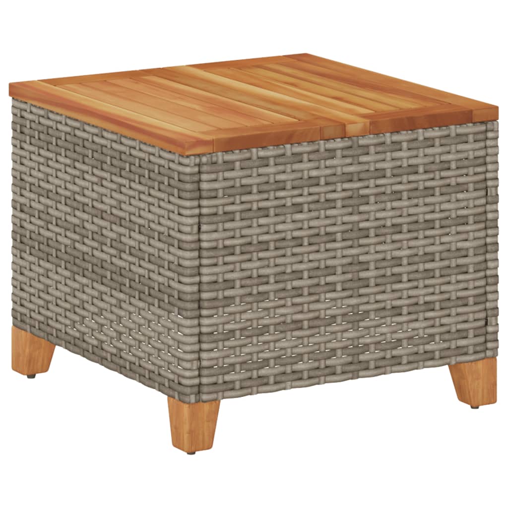 Outdoor Patio Poly Rattan Square Garden Coffee Side Sofa Table With Acacia Wood Top