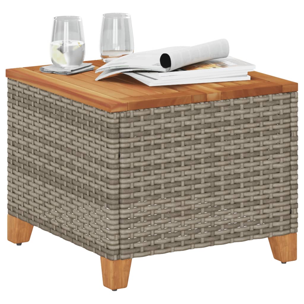 Outdoor Patio Poly Rattan Square Garden Coffee Side Sofa Table With Acacia Wood Top