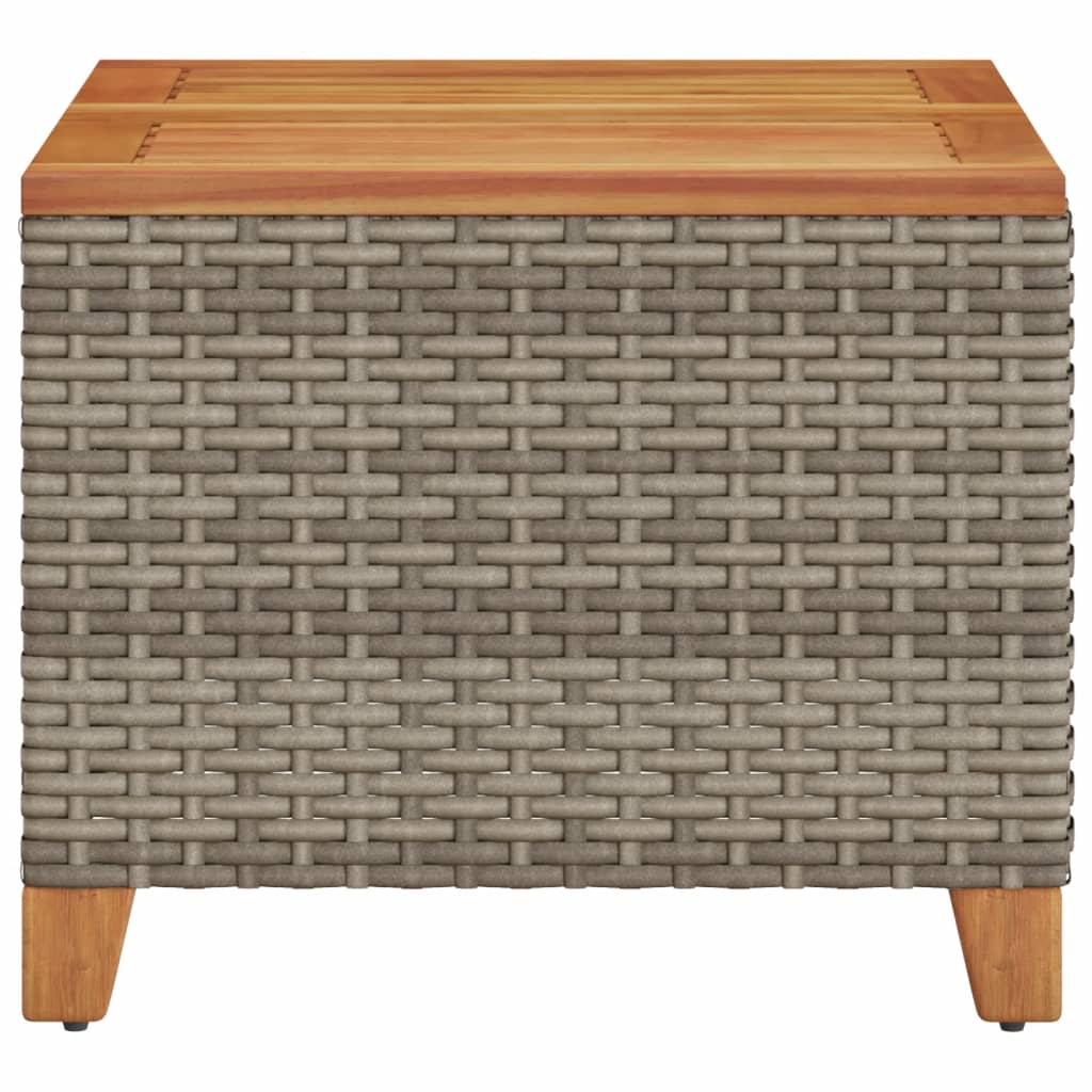Outdoor Patio Poly Rattan Square Garden Coffee Side Sofa Table With Acacia Wood Top