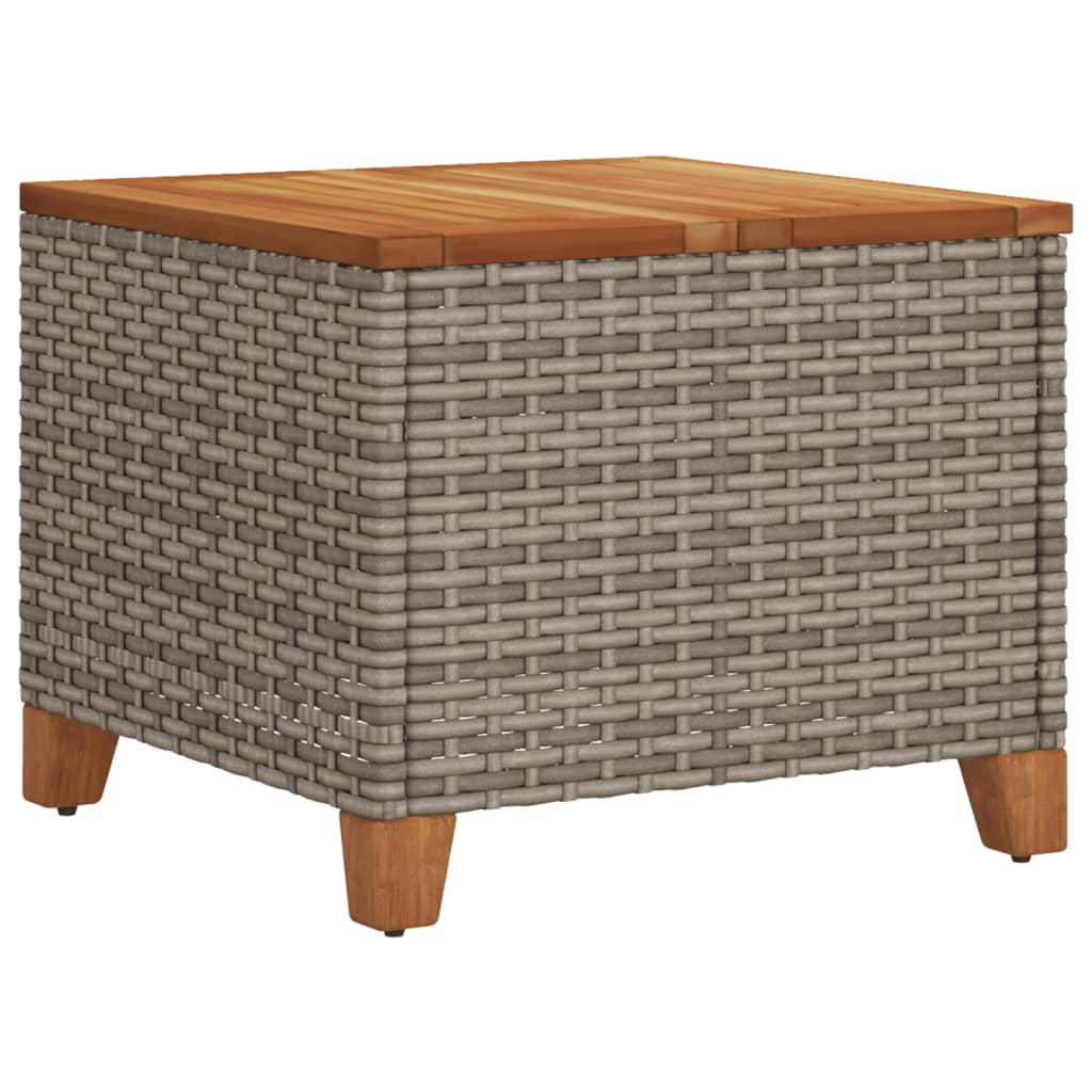 Outdoor Patio Poly Rattan Square Garden Coffee Side Sofa Table With Acacia Wood Top