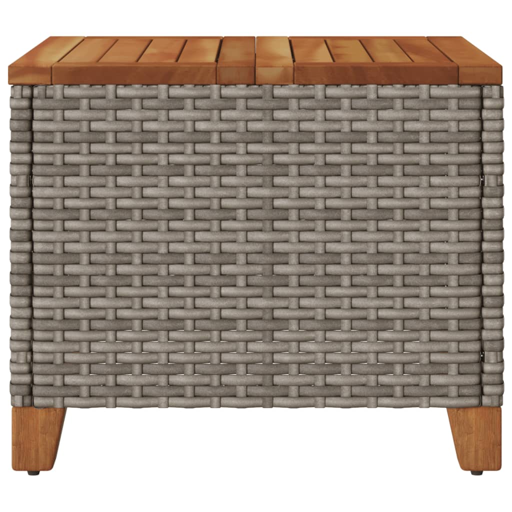 Outdoor Patio Poly Rattan Square Garden Coffee Side Sofa Table With Acacia Wood Top