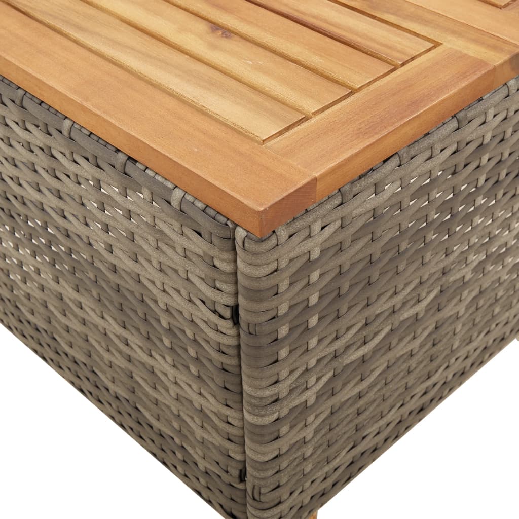 Outdoor Patio Poly Rattan Square Garden Coffee Side Sofa Table With Acacia Wood Top