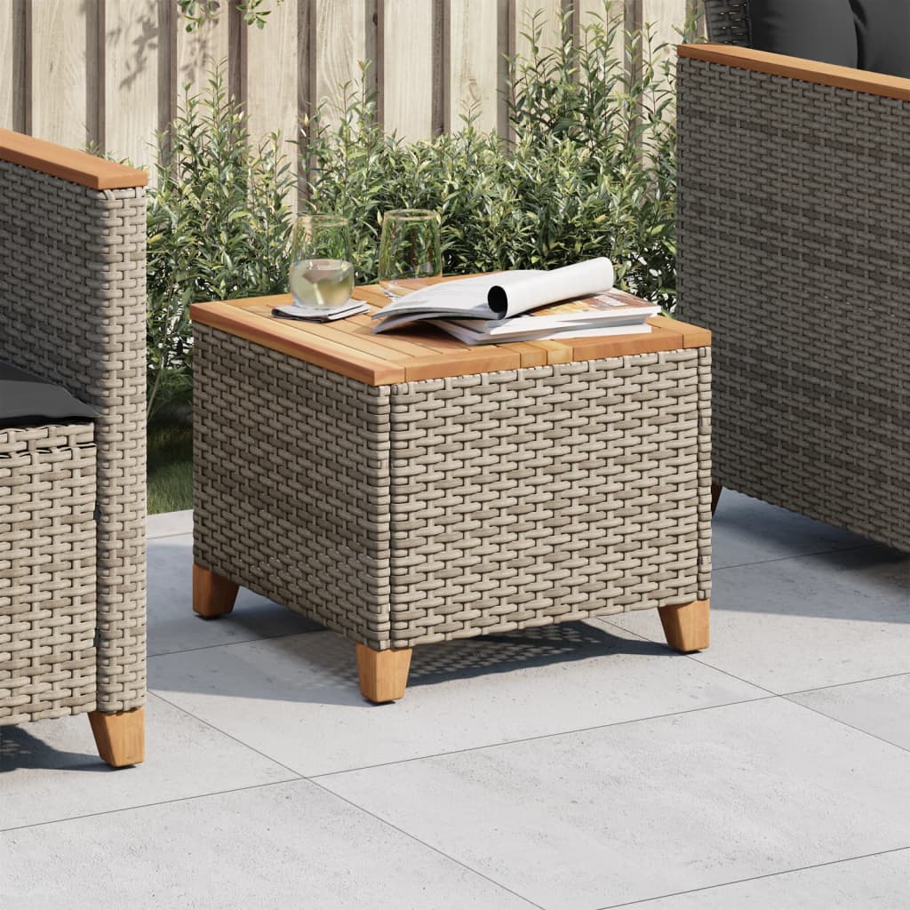 Outdoor Patio Poly Rattan Square Garden Coffee Side Sofa Table With Acacia Wood Top