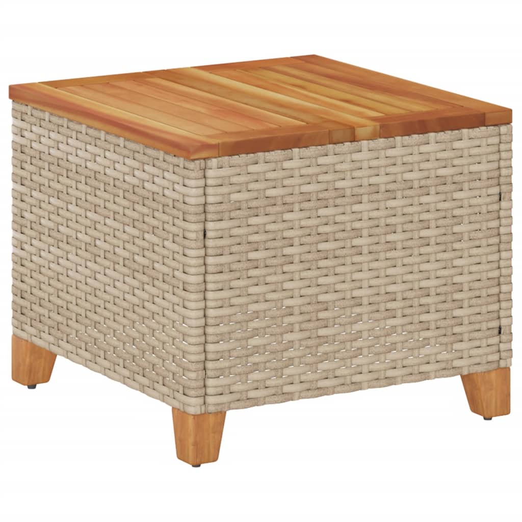 Outdoor Patio Poly Rattan Square Garden Coffee Side Sofa Table With Acacia Wood Top