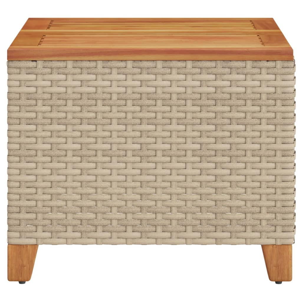 Outdoor Patio Poly Rattan Square Garden Coffee Side Sofa Table With Acacia Wood Top