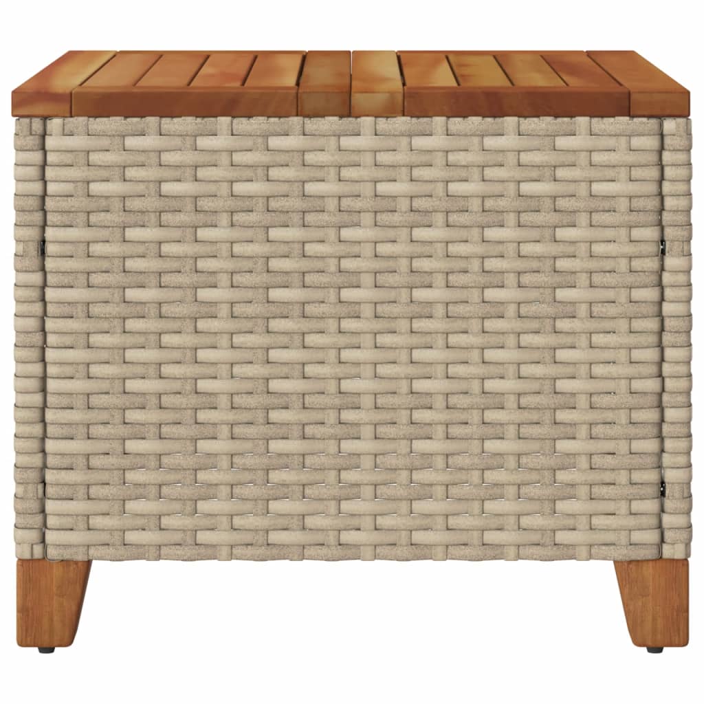 Outdoor Patio Poly Rattan Square Garden Coffee Side Sofa Table With Acacia Wood Top