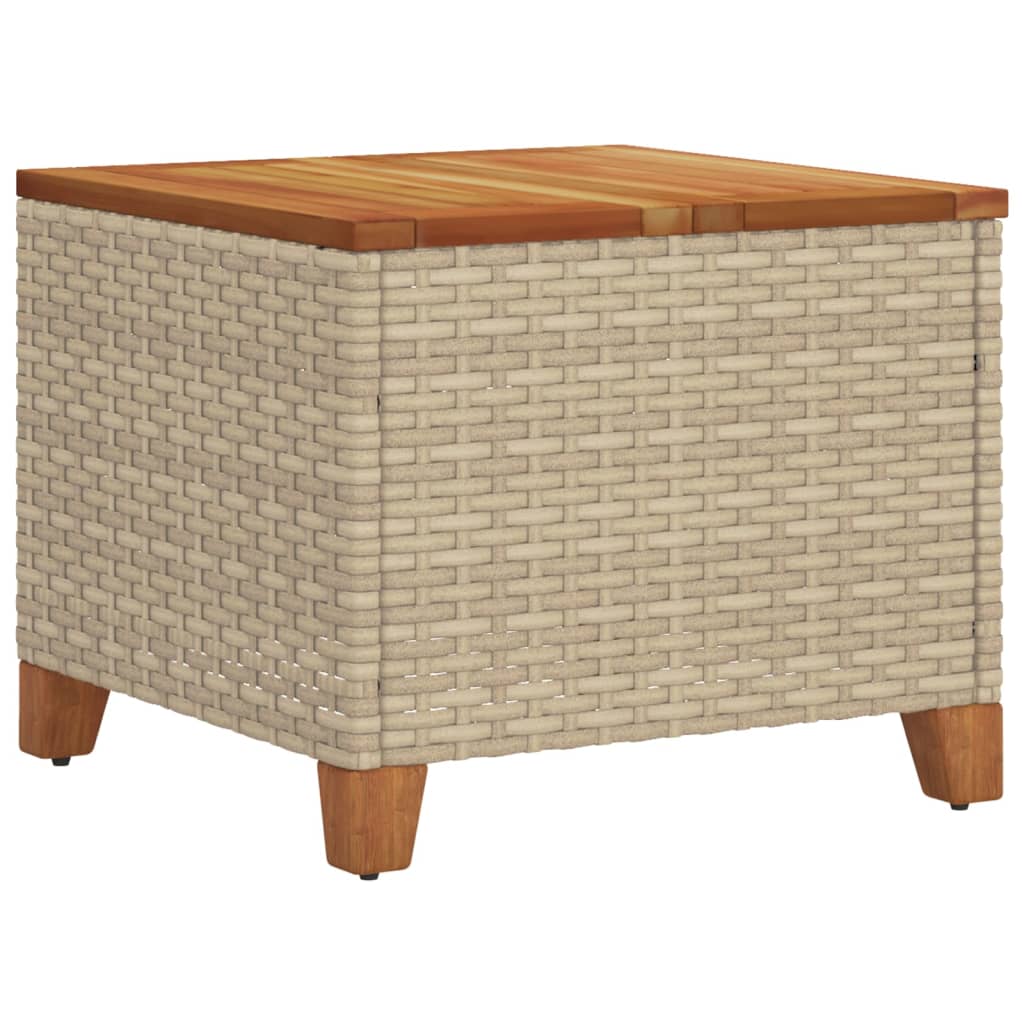 Outdoor Patio Poly Rattan Square Garden Coffee Side Sofa Table With Acacia Wood Top