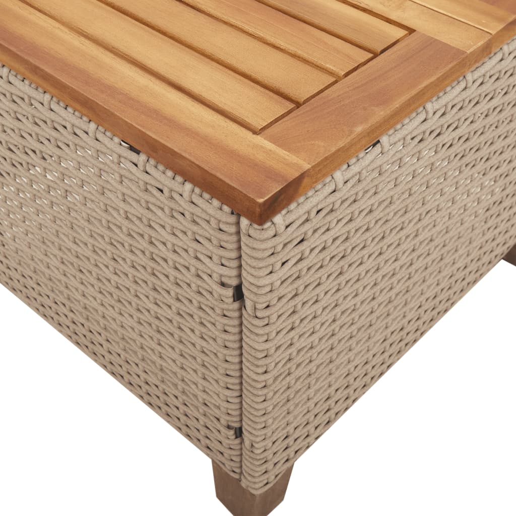 Outdoor Patio Poly Rattan Square Garden Coffee Side Sofa Table With Acacia Wood Top