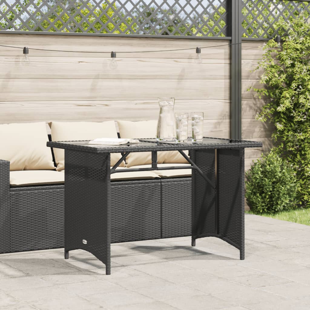 Outdoor Patio Poly Rattan Rectangular Garden Dining Table With Glass Top Tables