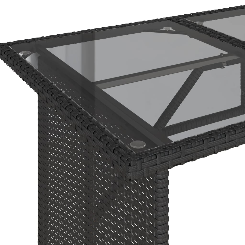 Outdoor Patio Poly Rattan Rectangular Garden Dining Table With Glass Top Tables