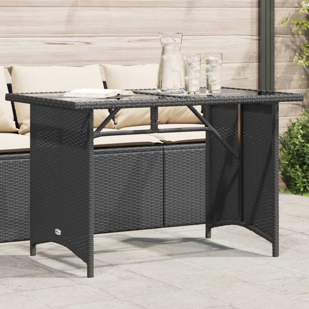 Outdoor Patio Poly Rattan Rectangular Garden Dining Table With Glass Top Tables