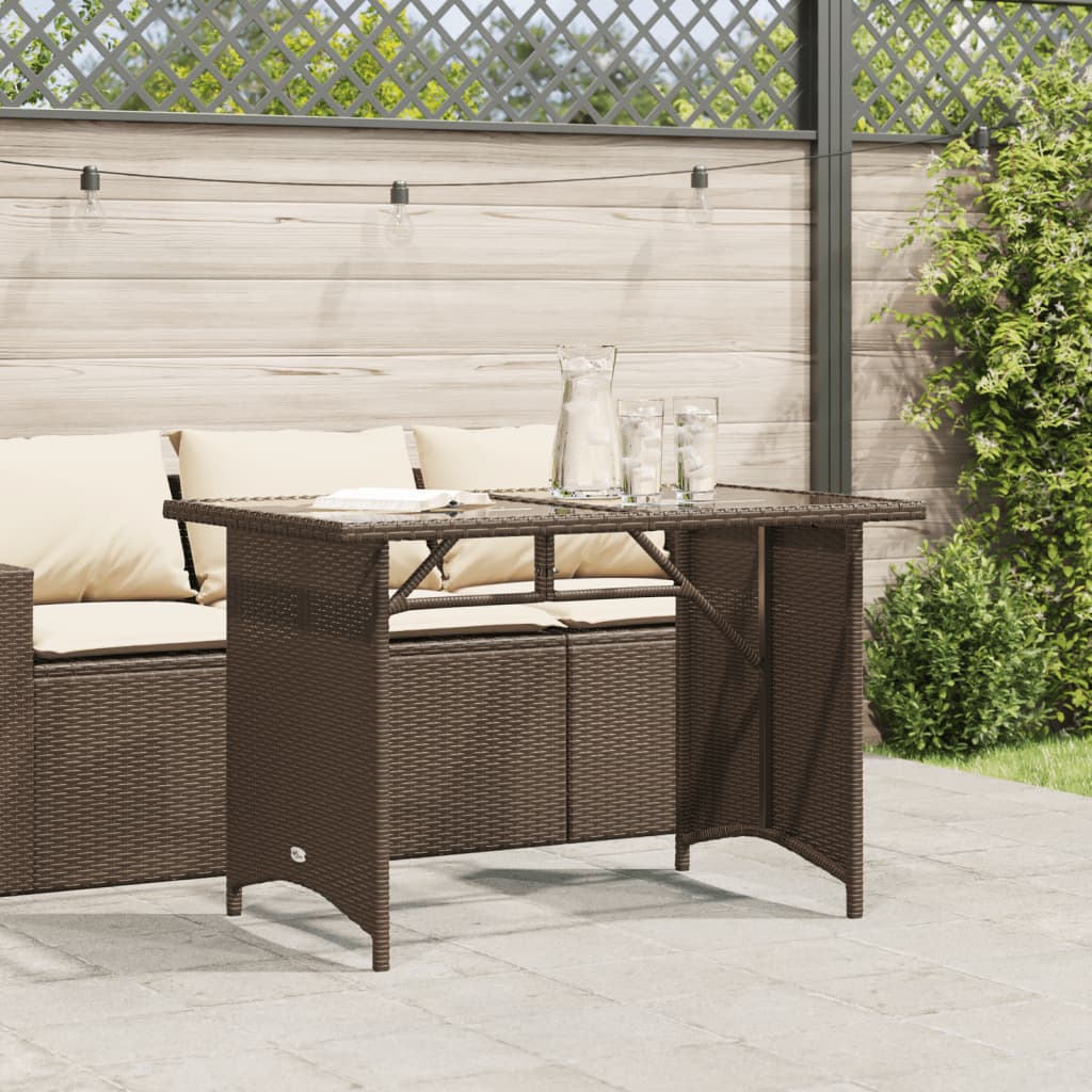 Outdoor Patio Poly Rattan Rectangular Garden Dining Table With Glass Top Tables