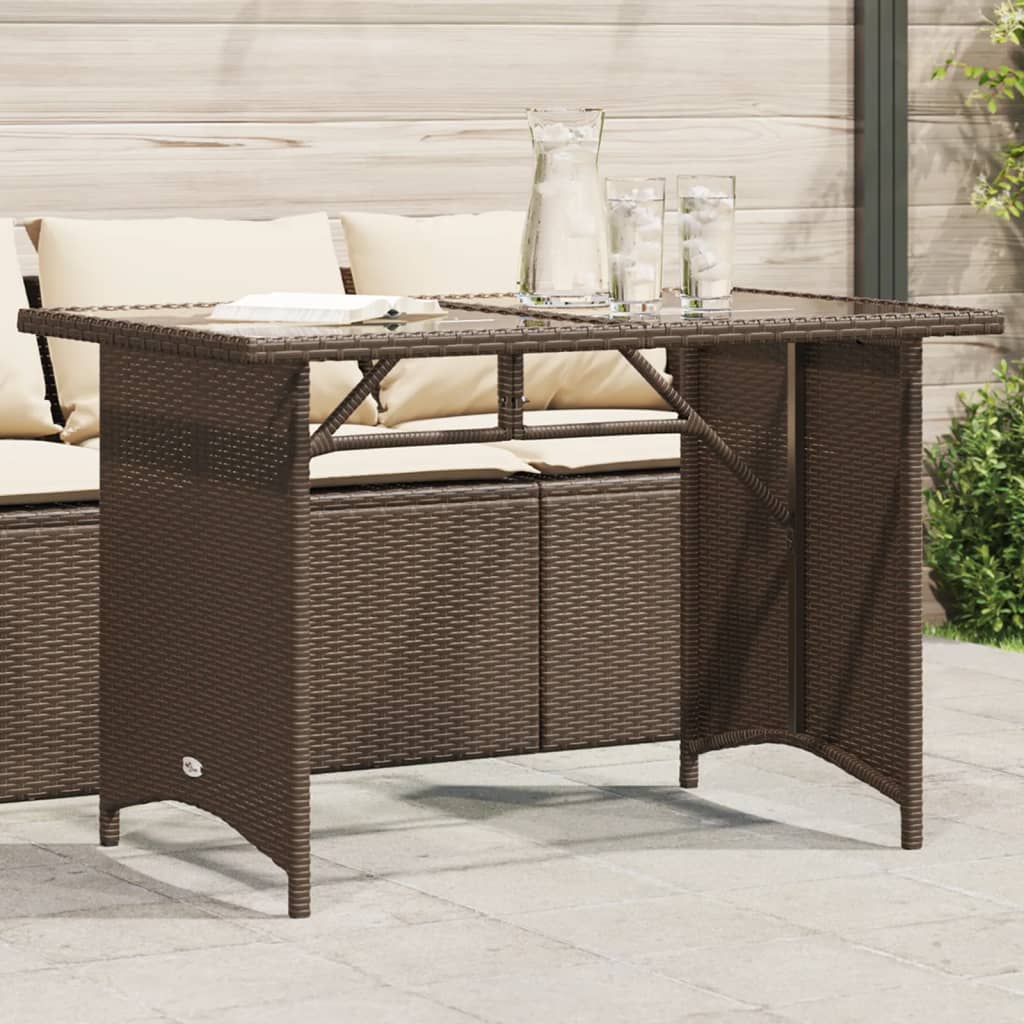 Outdoor Patio Poly Rattan Rectangular Garden Dining Table With Glass Top Tables