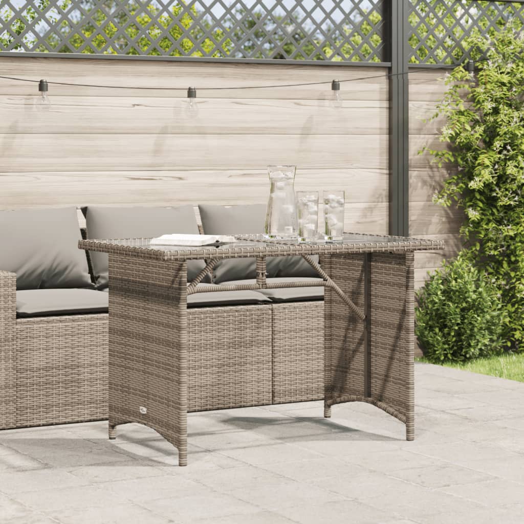 Outdoor Patio Poly Rattan Rectangular Garden Dining Table With Glass Top Tables