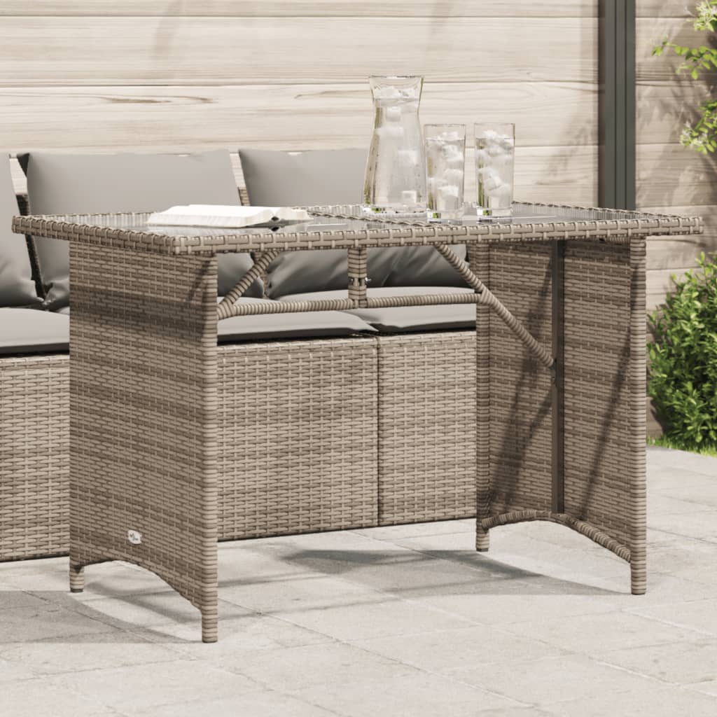 Outdoor Patio Poly Rattan Rectangular Garden Dining Table With Glass Top Tables