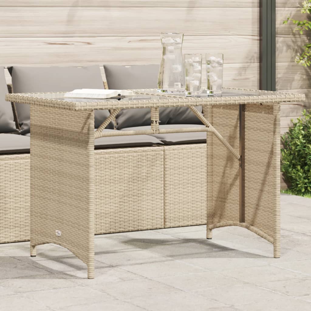 Outdoor Patio Poly Rattan Rectangular Garden Dining Table With Glass Top Tables