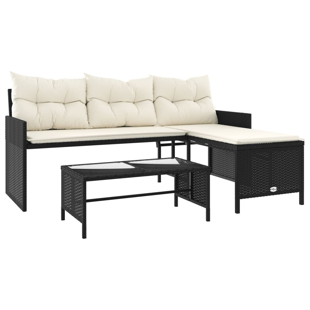 Outdoor Patio Poly Rattan Garden L-Shaped Corner Sofa Set With Cushions Table