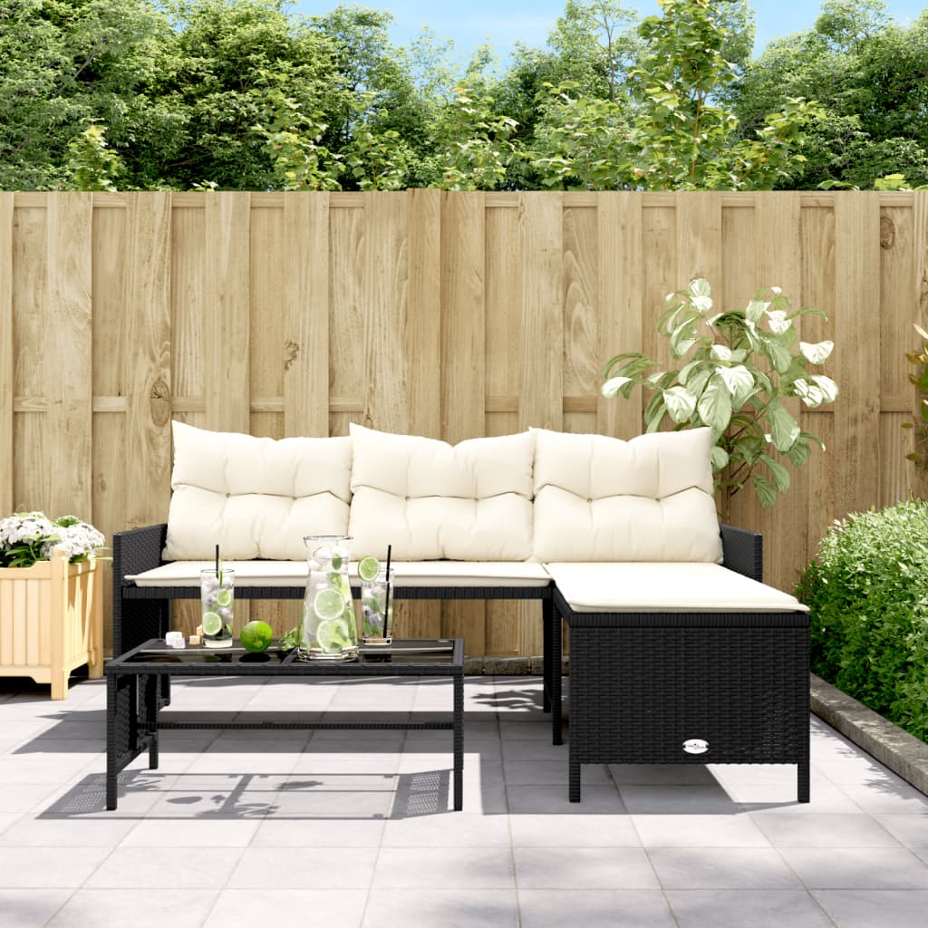 Outdoor Patio Poly Rattan Garden L-Shaped Corner Sofa Set With Cushions Table