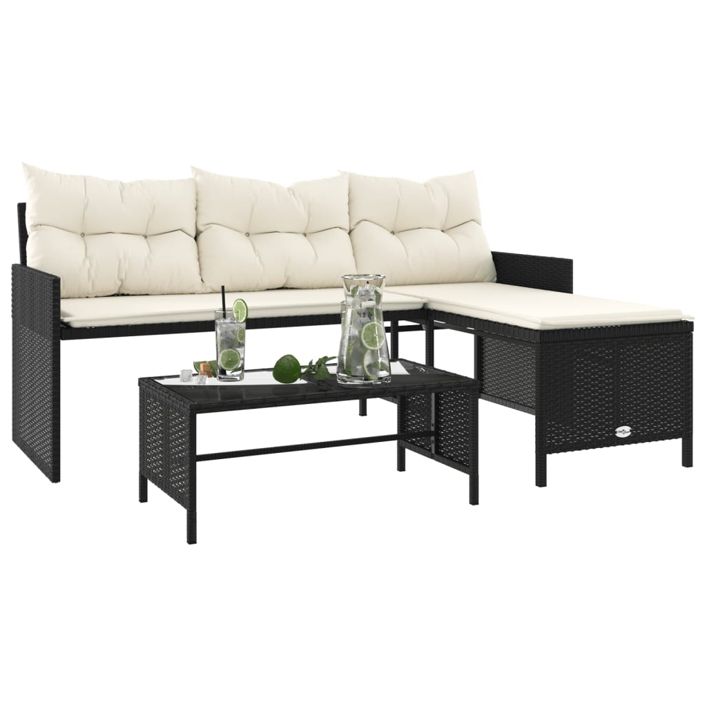 Outdoor Patio Poly Rattan Garden L-Shaped Corner Sofa Set With Cushions Table