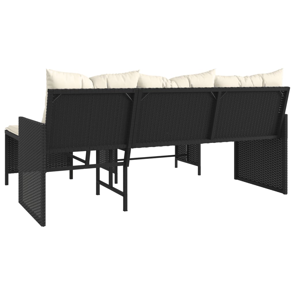 Outdoor Patio Poly Rattan Garden L-Shaped Corner Sofa Set With Cushions Table