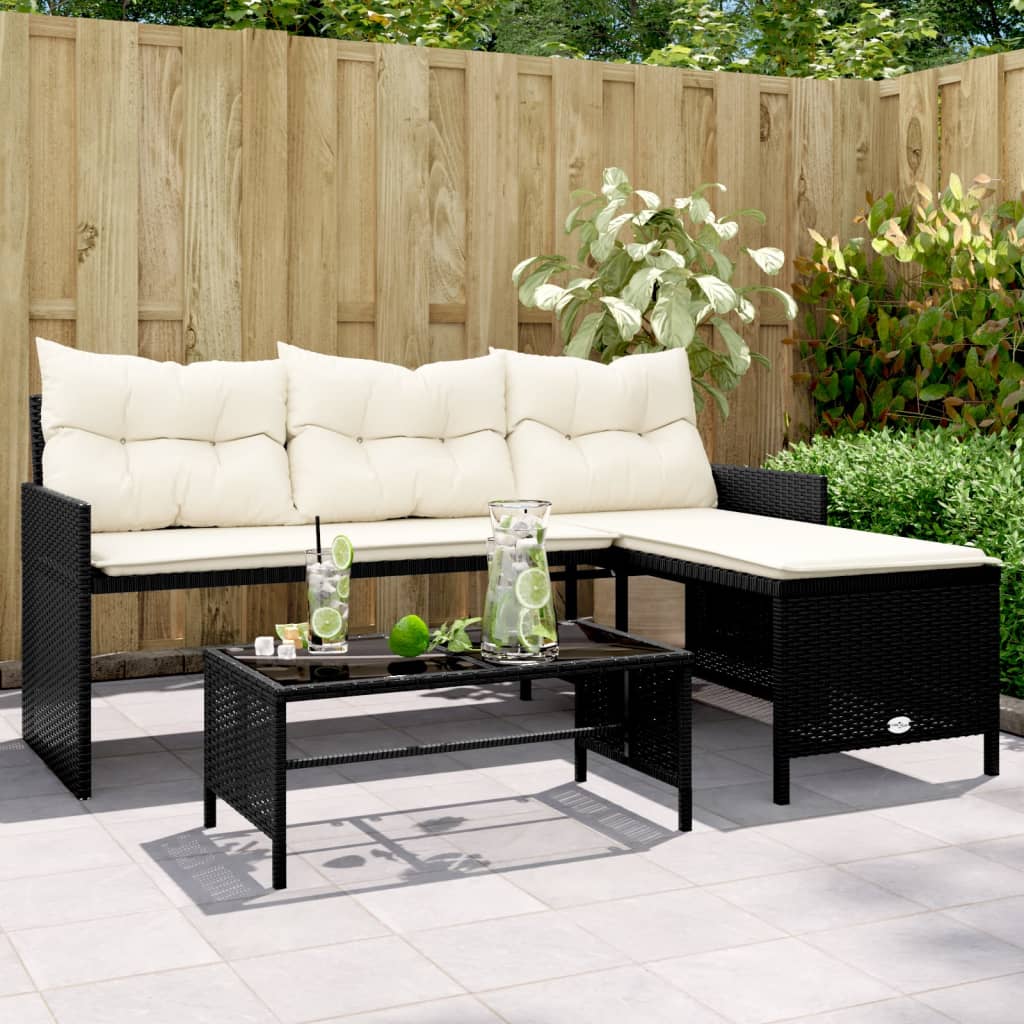 Outdoor Patio Poly Rattan Garden L-Shaped Corner Sofa Set With Cushions Table