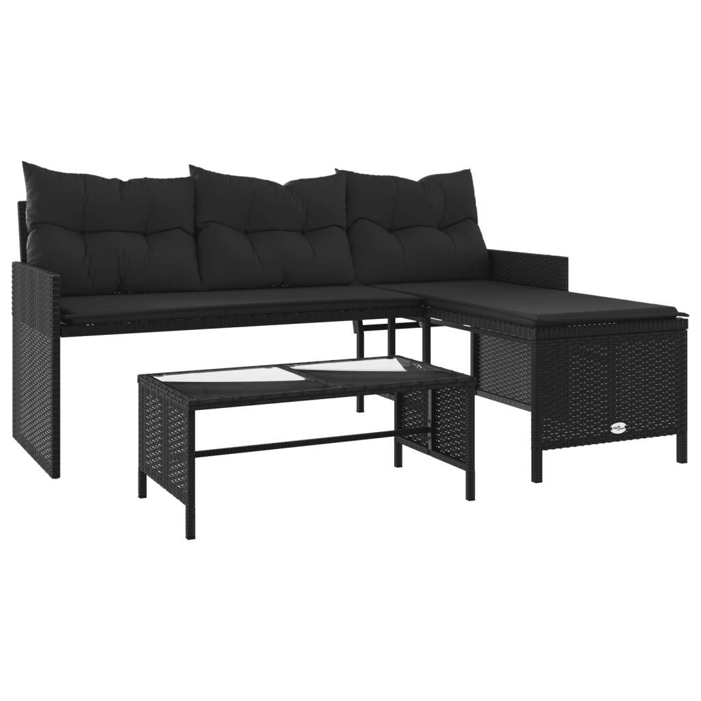 Outdoor Patio Poly Rattan Garden L-Shaped Corner Sofa Set With Cushions Table