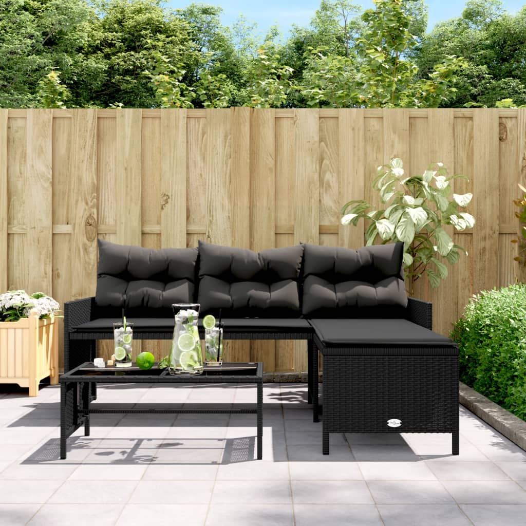 Outdoor Patio Poly Rattan Garden L-Shaped Corner Sofa Set With Cushions Table