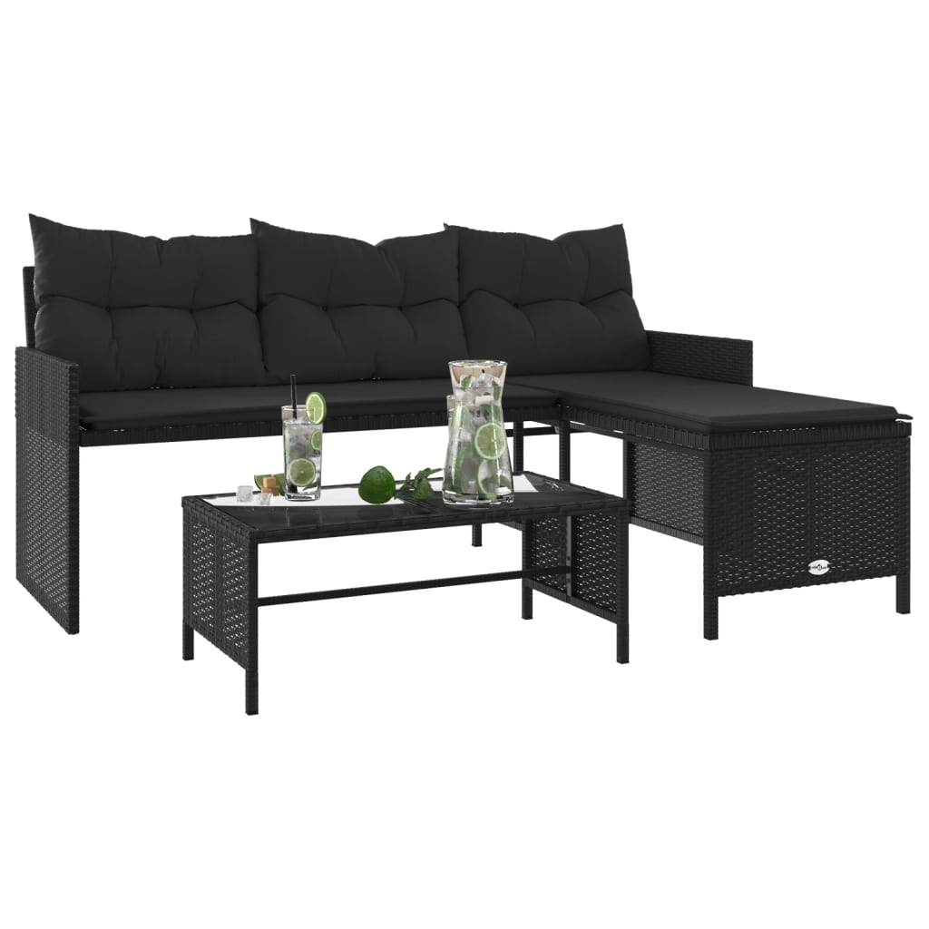 Outdoor Patio Poly Rattan Garden L-Shaped Corner Sofa Set With Cushions Table