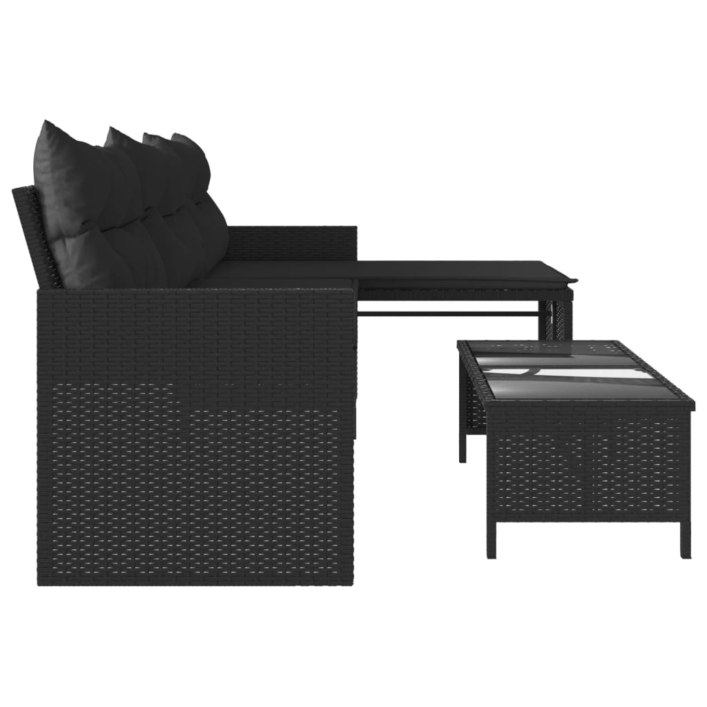Outdoor Patio Poly Rattan Garden L-Shaped Corner Sofa Set With Cushions Table