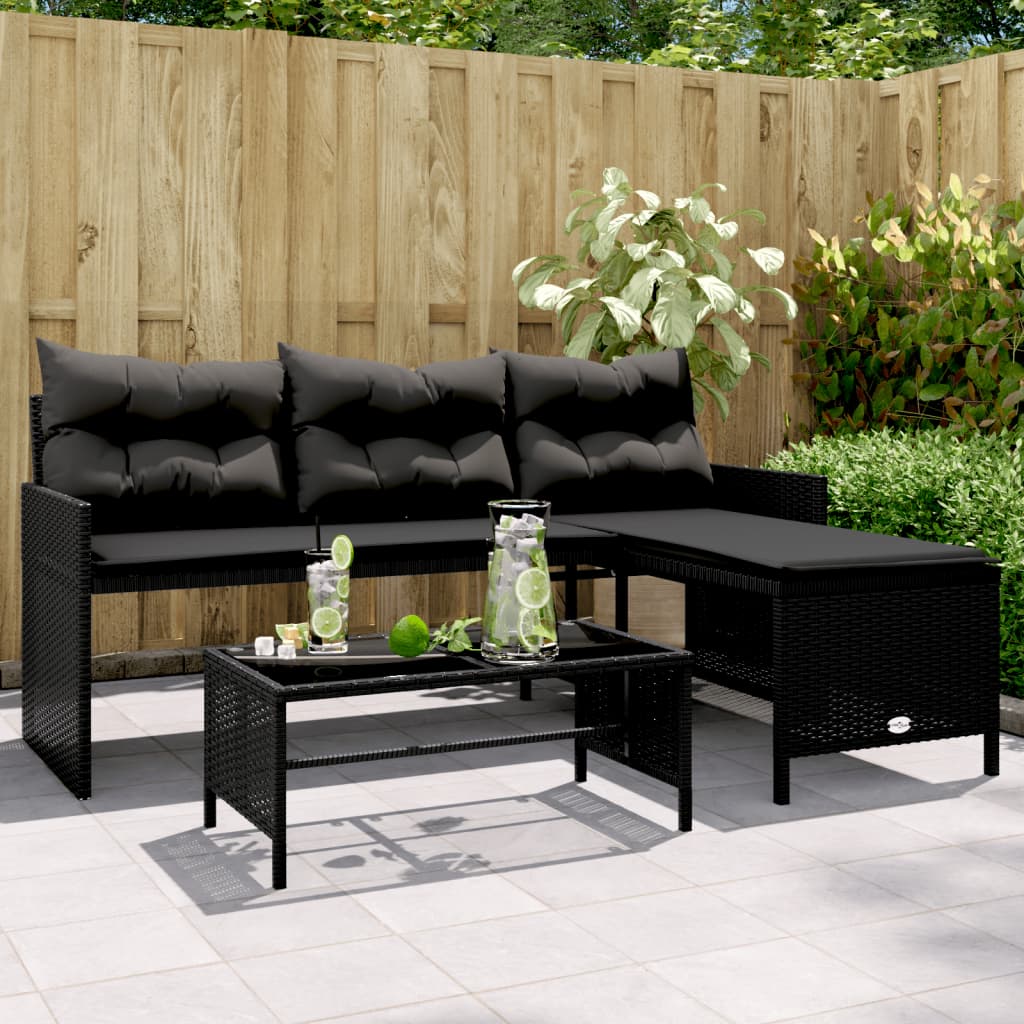 Outdoor Patio Poly Rattan Garden L-Shaped Corner Sofa Set With Cushions Table