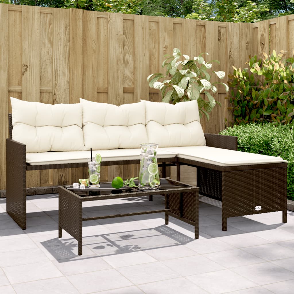 Outdoor Patio Poly Rattan Garden L-Shaped Corner Sofa Set With Cushions Table