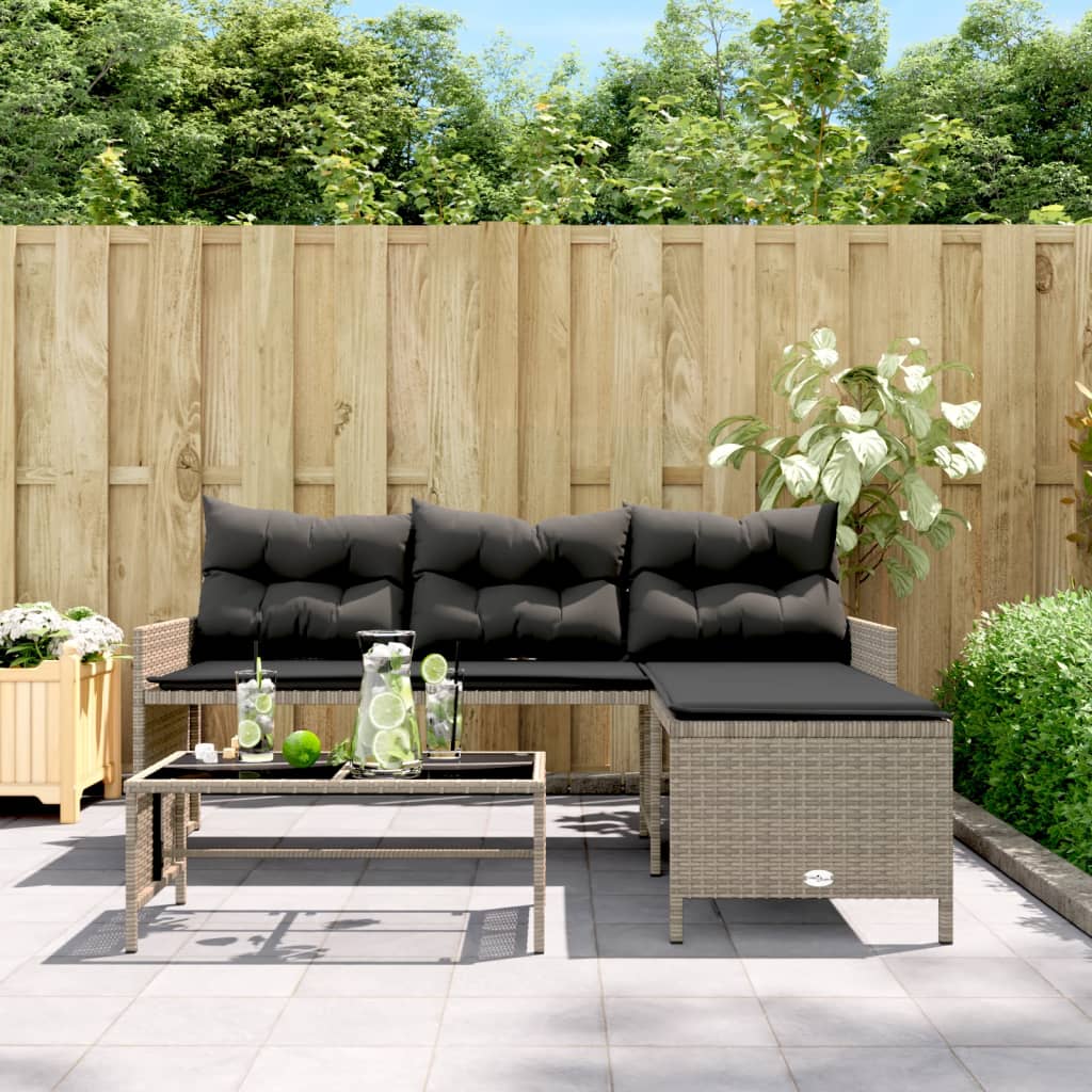 Outdoor Patio Poly Rattan Garden L-Shaped Corner Sofa Set With Cushions Table