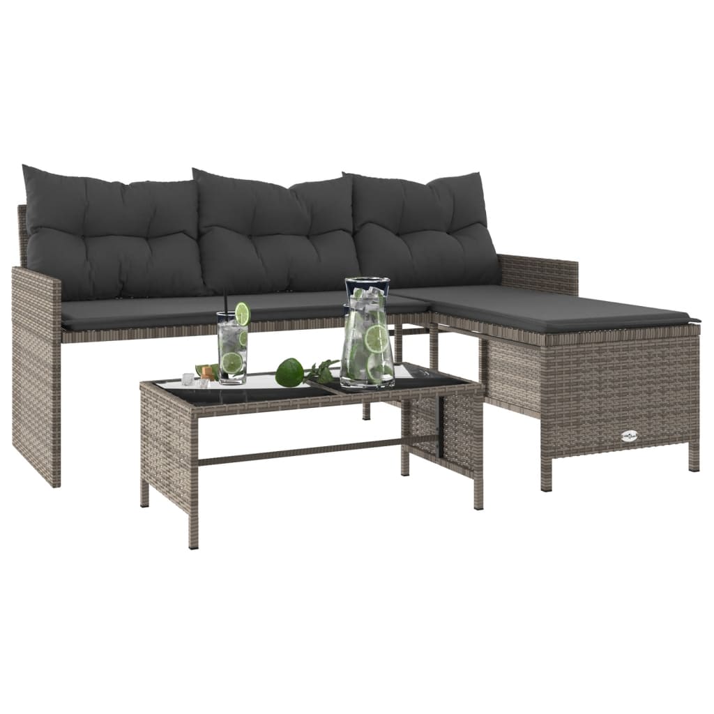 Outdoor Patio Poly Rattan Garden L-Shaped Corner Sofa Set With Cushions Table