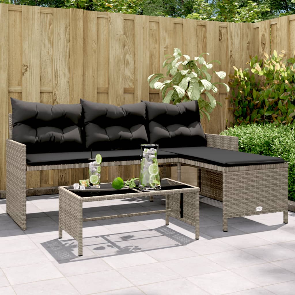 Outdoor Patio Poly Rattan Garden L-Shaped Corner Sofa Set With Cushions Table