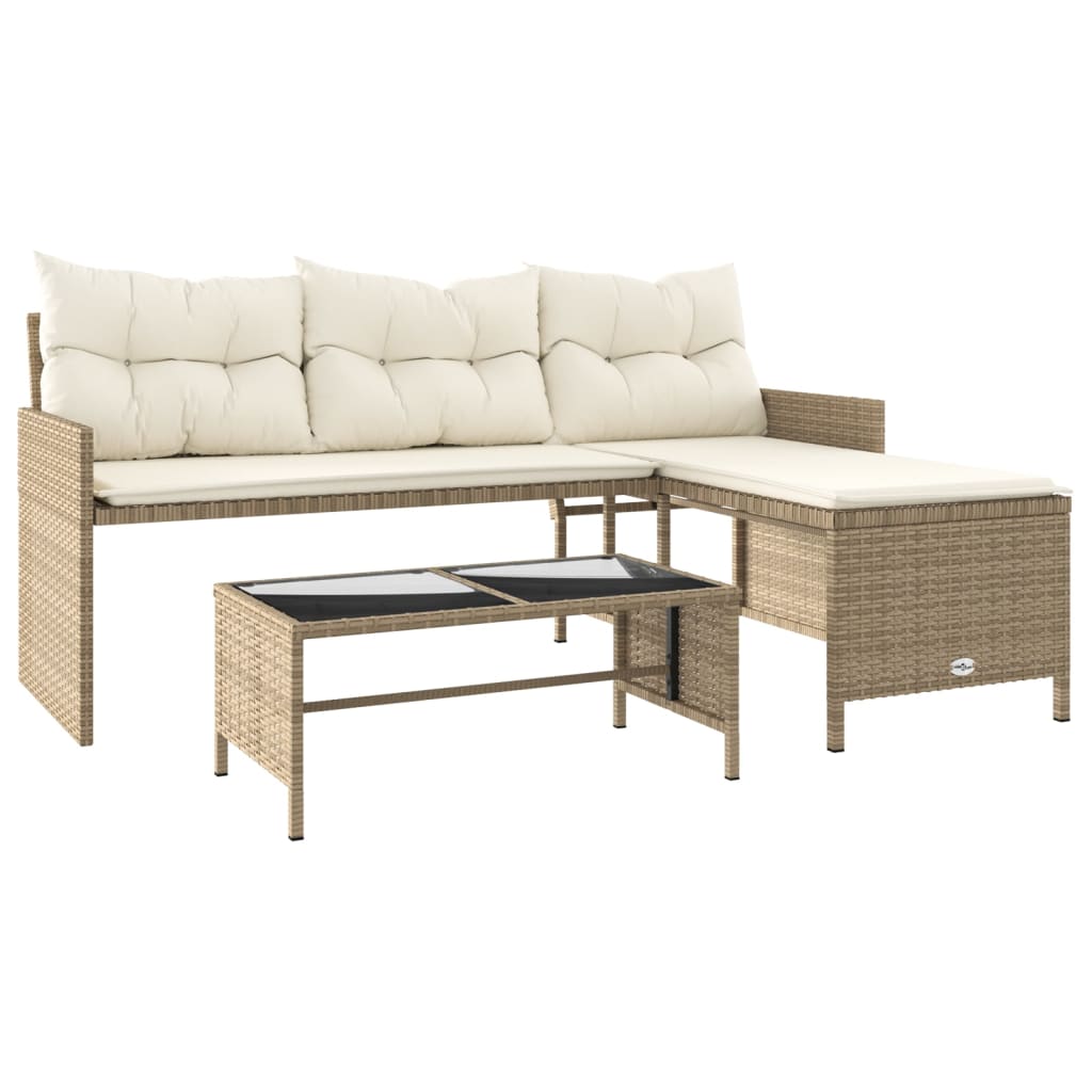 Outdoor Patio Poly Rattan Garden L-Shaped Corner Sofa Set With Cushions Table