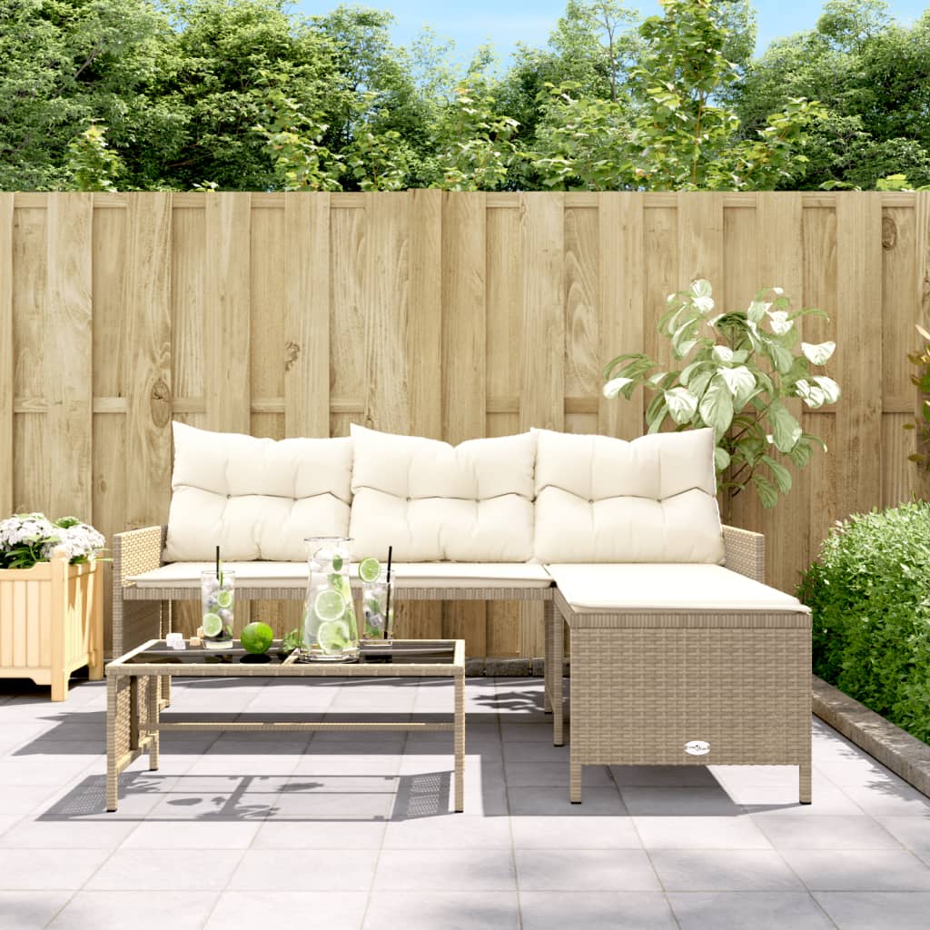 Outdoor Patio Poly Rattan Garden L-Shaped Corner Sofa Set With Cushions Table