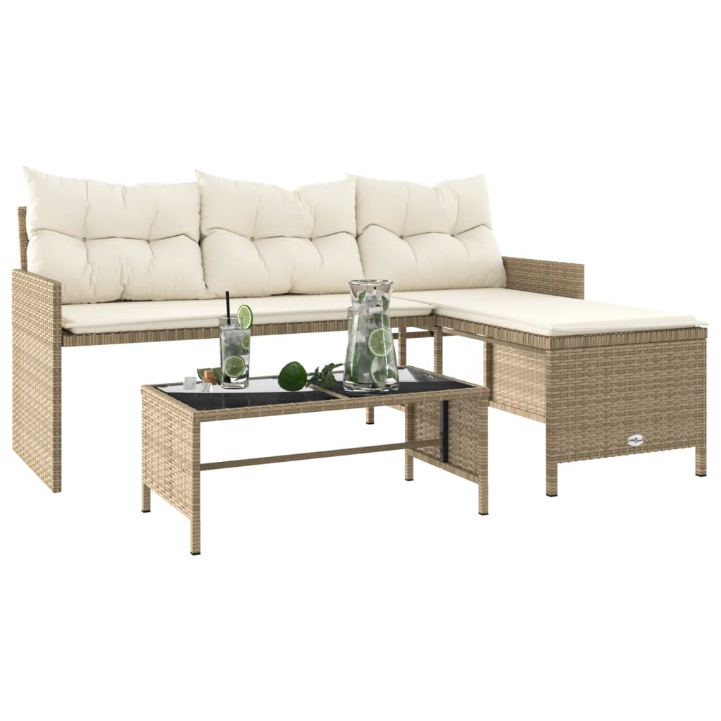 Outdoor Patio Poly Rattan Garden L-Shaped Corner Sofa Set With Cushions Table
