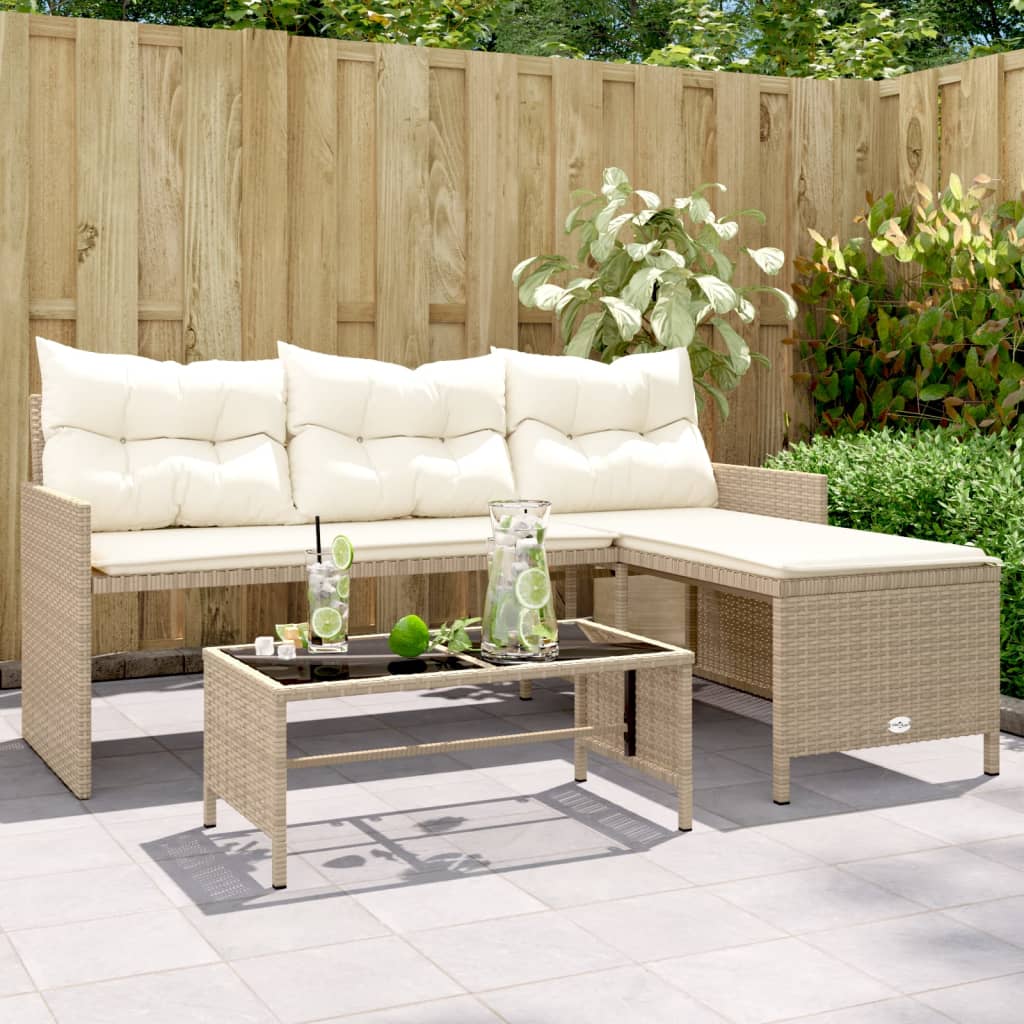 Outdoor Patio Poly Rattan Garden L-Shaped Corner Sofa Set With Cushions Table