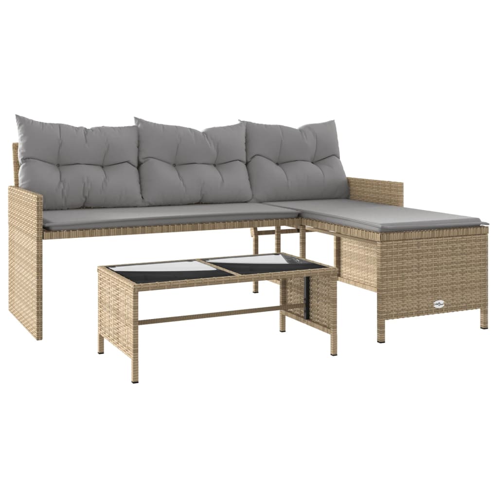 Outdoor Patio Poly Rattan Garden L-Shaped Corner Sofa Set With Cushions Table