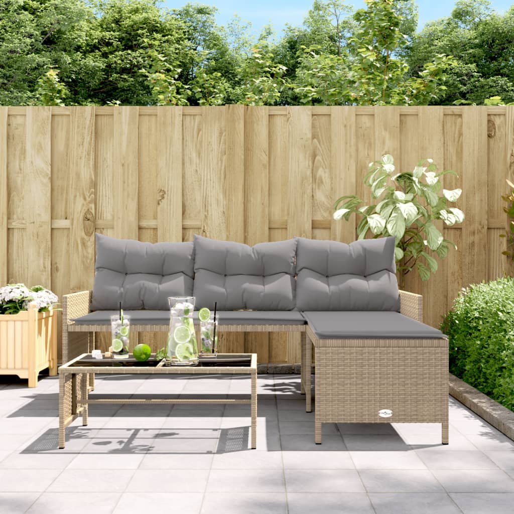 Outdoor Patio Poly Rattan Garden L-Shaped Corner Sofa Set With Cushions Table