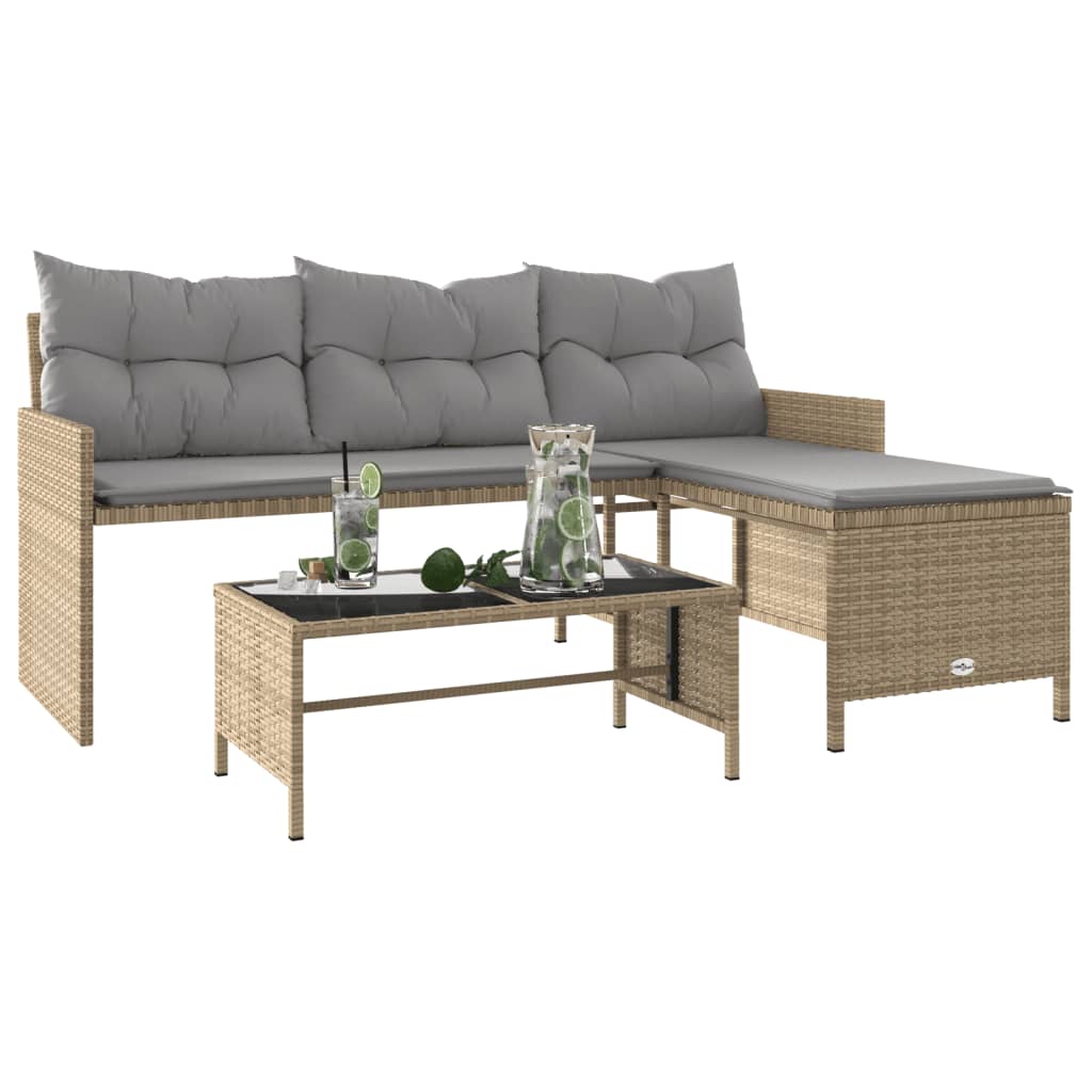 Outdoor Patio Poly Rattan Garden L-Shaped Corner Sofa Set With Cushions Table