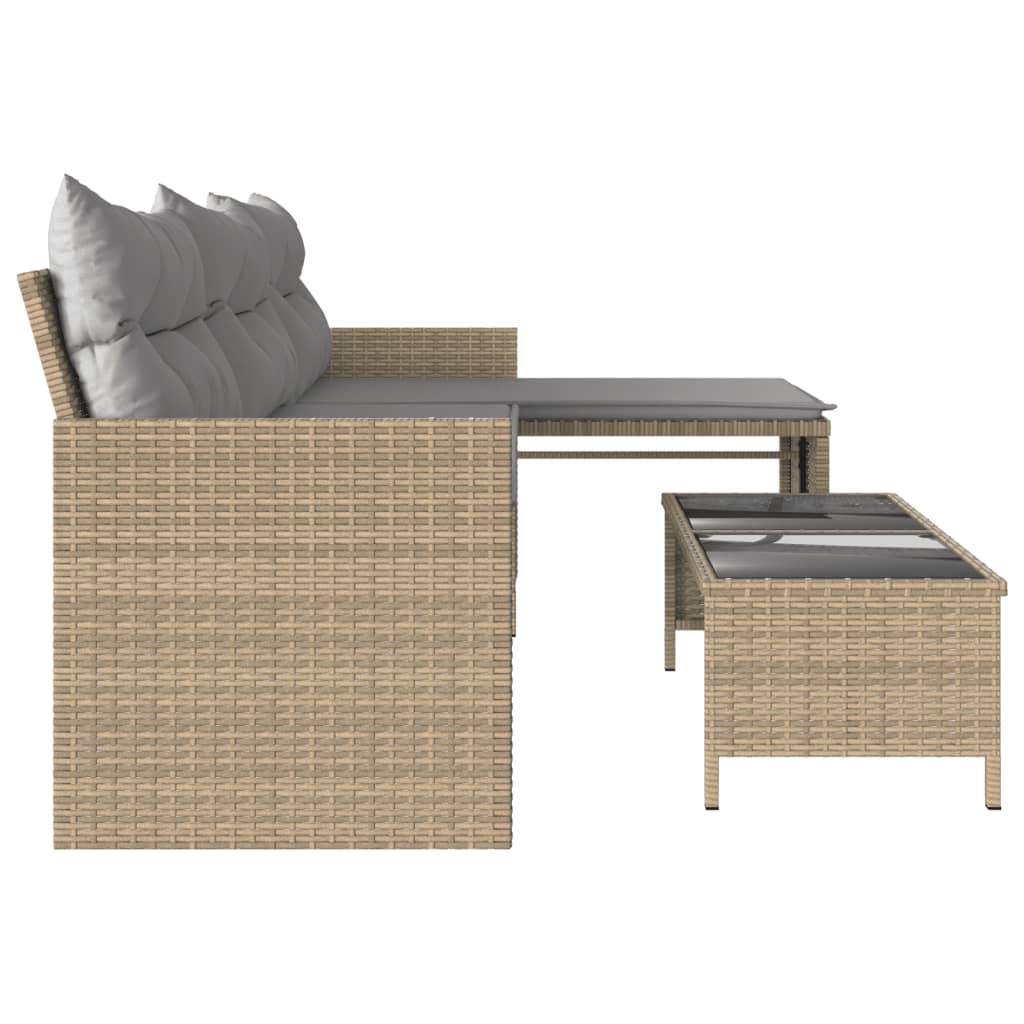 Outdoor Patio Poly Rattan Garden L-Shaped Corner Sofa Set With Cushions Table