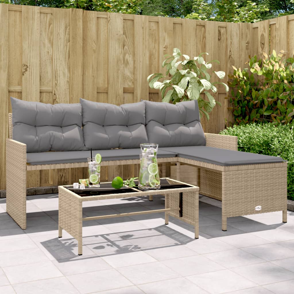 Outdoor Patio Poly Rattan Garden L-Shaped Corner Sofa Set With Cushions Table