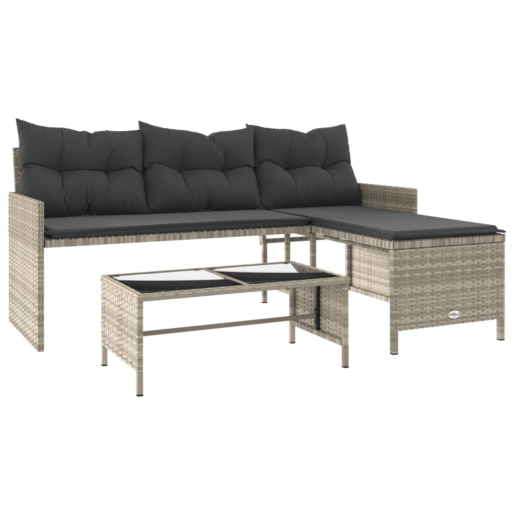 Outdoor Patio Poly Rattan Garden L-Shaped Corner Sofa Set With Cushions Table