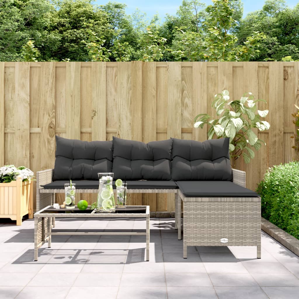 Outdoor Patio Poly Rattan Garden L-Shaped Corner Sofa Set With Cushions Table